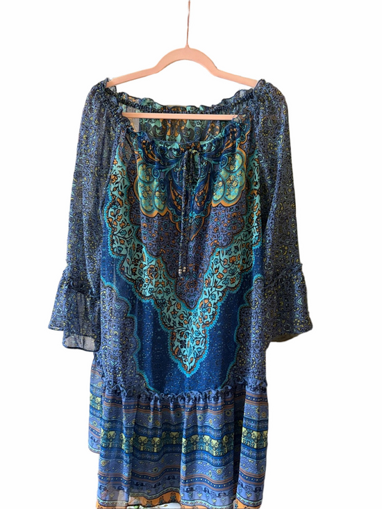 Sandra Darren Dresses & Skirts - Boho Sandra Darren paisley 3/4 sleeves off shoulder dress size 10.
